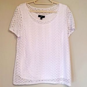 Gnu White Crocheted Short Sleeve Top with attached Under Tank Top, XL